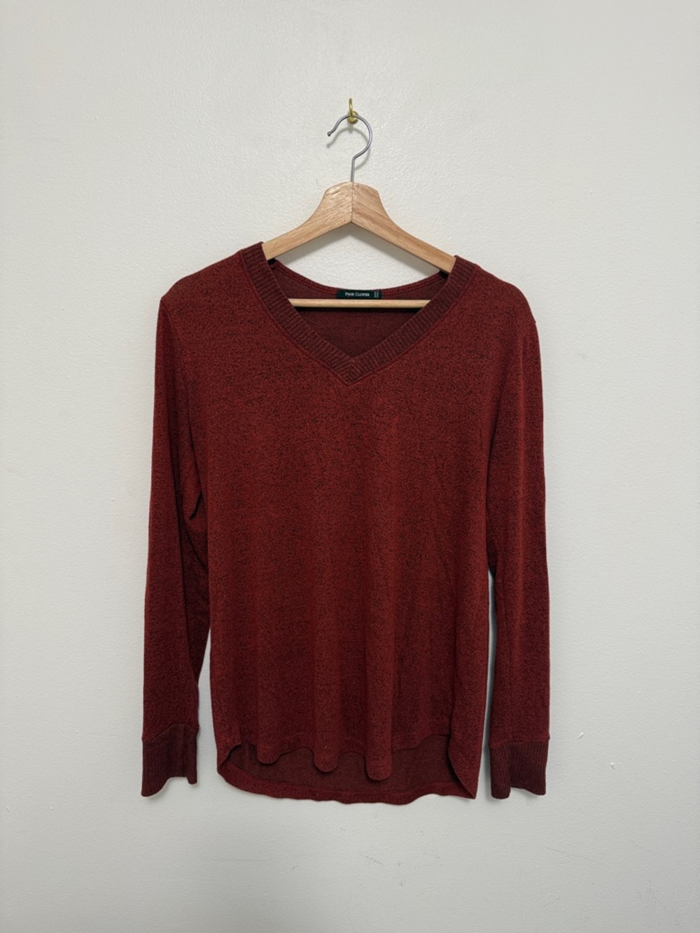 Pink Clover Red Longsleeve V-neck Sweater